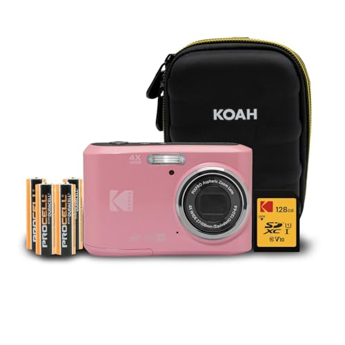 Kodak (コダック) PIXPRO FZ45 フレンドリー ズーム 16MP 1080p フルHD デジタルカメラ(パステルピンク) 128GB SDカード付き コンパクトカメラケース 単3電池4本セット (4個)