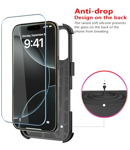 Image of Diverbox for iPhone 16 Pro Case [Shockproof] [Dropproof] [Tempered Glass Screen Protector + Camera Protectors] Heavy Duty Protection Phone Case Cover for Apple iPhone 16 Pro (Red)