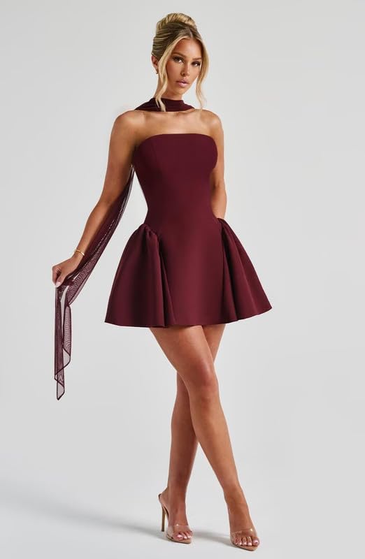 Satin Short Homecoming Dresses with Scarf Halter Strapless Mini Prom Cocktail Party Gowns 2025 LAS554
