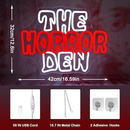 Image of Horror Den Neon Sign Spooky Wall Light Scary Gift for Movie Fans Decoration