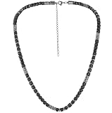 Hematite Necklace Therapy Necklace for Men Women, Precious Gemstone Naturally Reduces Headache Pain - Arthritis in The Neck, Shoulder Head Jewelry with Adjustable Chain and Velvet Pouch (square stone)