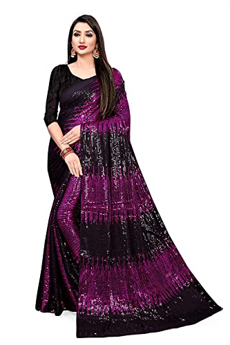 Sari en georgette rose pour femme taille unique avec blouse indienne