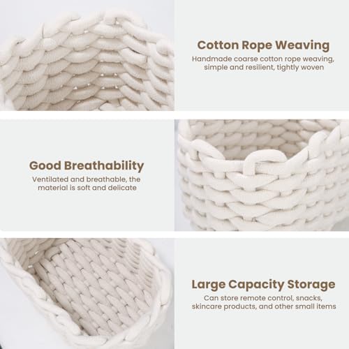 2er Set Aufbewahrungskorb Geflochten Baumwolle Strickkorb,Aufbewahrungskorb Weiß, für die Speicherung Kleiner Haushaltsartikel, für Schränke,Bad,Küche
