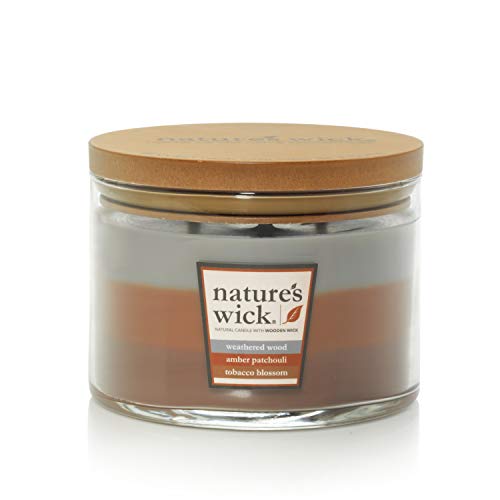 Nature's Wick Multi Scent 3 Wick Scented Candle|Weathered Woods/Amber Patchouli/Tobacco Blossom Trio Jar