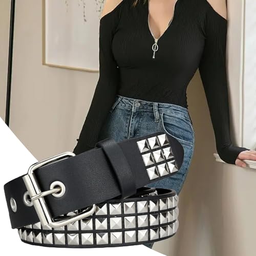 Women's Punk Black Belt - Adjustable Pu Leather Grommet Belt Set | Faux Leather Gothic Goth Black, Multi-Purpose Leather Punk3