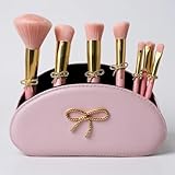 LUXAPE Bow Makeup Brush Set – 9-Piece - Pink bow makeup bag Coquette with Gold Bow & Storage Bag – Beginner Friendly makeup Brushes for Foundation, Contour & More