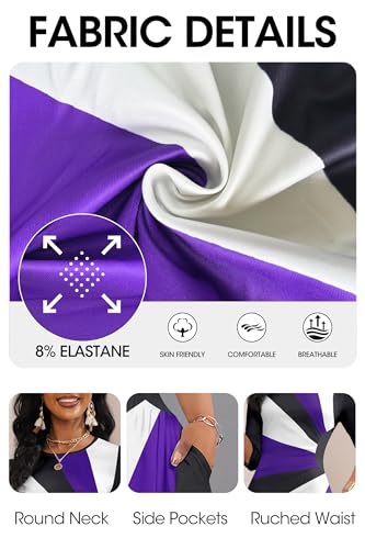 Image of Runwind Maxi Dress for Women with Ruched Waist - Semi-Formal 3 /4 Sleeve Crew Neck Long Dresses for Wedding Guest & Church
