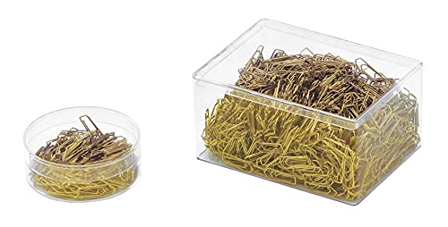 Wedo 9101500 Büroklammer (aus Metall, 26 mm, in Klarsichtdose) 1500 Stück, messingfarbig