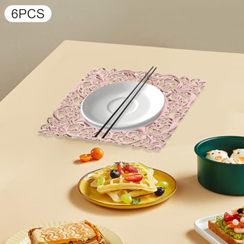 Platos cuadrados reutilizables rosa dorado 6 unidades miniatura 6