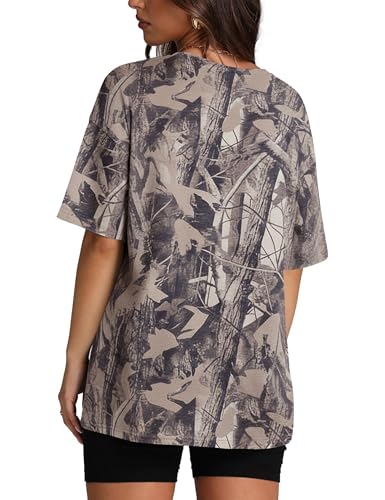 Image of Womens Camo Shirt Oversized Maple Leaf Short Sleeve T Shirts Tops