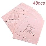 CONTENIDO DEL PAQUETE: Un paquete de 48 servilletas de papel rosa, cada una de ellas doblada en cuatro. 21,5 cm x 21,5 cm cuando está plegado; 33cm x 33cm cuando está desplegado.