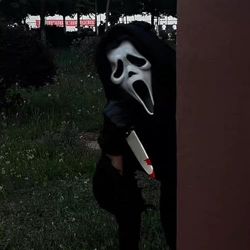 WENXIN Halloween Horror Scream Mask Knife Set,Screamer Mask,Black Gloves and Fake Bloody Knife,Ghost Face Mask for Adults,Halloween Costume Cosplay Decor Prop - Image 7
