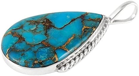 Turquoise Network Gemstones Pendant Necklace in Sterling Silver 925 - Image 2