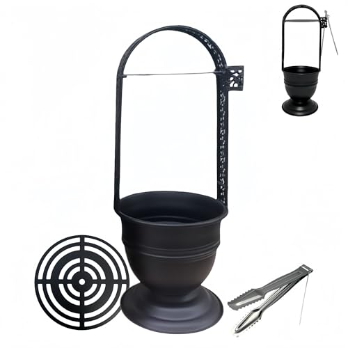 Red Coral Hookah Charcoal Basket With Tongs – 13.7inch Portable Coal Holder With Tray For Shisha Setup, Metal Charcoal Container Organizer