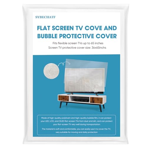 SYBECHATF Foam Flat Screen TV Cover and Bubble TV Protective Cover Fits Up to 65W x 36H Flat Screen TV Protection During House Moving Home Renovation or Storing (2-Foam and Bubble)