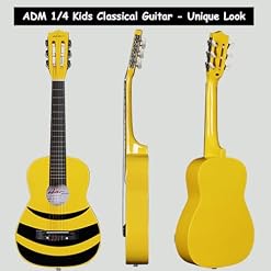 ADM Guitare de concert junior 1/4 pour débutant avec accordeur à clip, étui, sangle, cordes et médiators supplémentaires, abeille jaune - Les Beatles, Paul McCartney, John Lennon, RIngo Starr, George Harrison ADM Guitare de concert junior 1/4 pour débutant avec accordeur à clip, étui, sangle, cordes et médiators supplémentaires, abeille jaune – Image 2