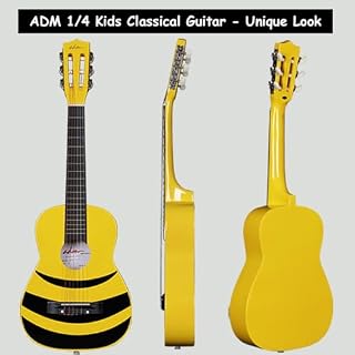 ADM Guitare de concert junior 1/4 pour débutant avec accordeur à clip, étui, sangle, cordes et médiators supplémentaires, abeille jaune - Les Beatles, Paul McCartney, John Lennon, RIngo Starr, George Harrison ADM Guitare de concert junior 1/4 pour débutant avec accordeur à clip, étui, sangle, cordes et médiators supplémentaires, abeille jaune – Image 2