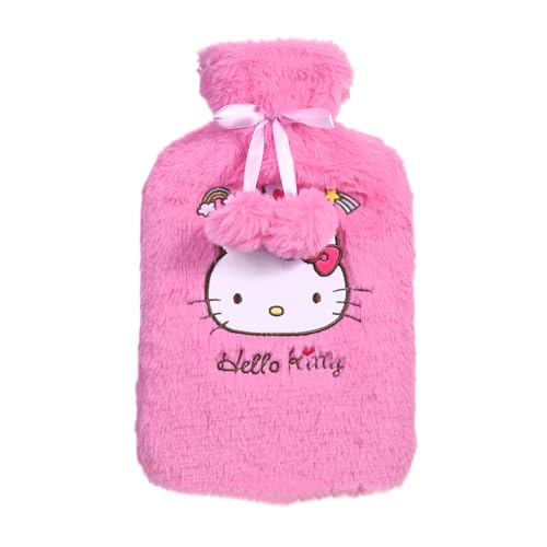 Hello Kitty Wärmflasche mit weichem Kunstfellbezug | BS1970 zertifiziert | auslaufsicherer Naturkautschuk-Wärmbeutel für Krämpfe, Schmerzlinderung...