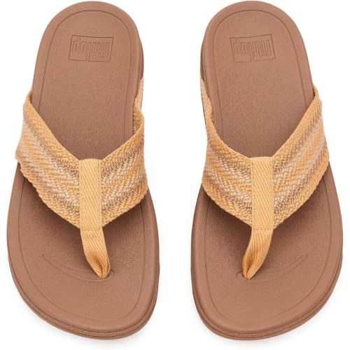 Image of FitFlop Women's SURFA Stripe-Webbing Toe-Post Sandals | Lightweight Flip Flops with Cushioned Comfort, Arch Support & Grip