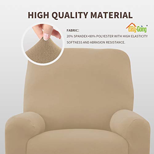 Image of Easy-Going 4 Pieces Microfiber Stretch Recliner Slipcover - Spandex Soft Fitted Sofa Couch Cover, Washable Furniture Protector with Elastic Bottom for Kids, Pet(Recliner, Pale Yellow)