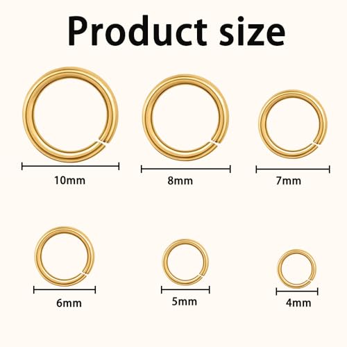 JOLCEEY 1550pcs Jump Rings Kit, Gold Open Jump Rings with Opener Tool for Jewelry Making DIY Bracelet Earring Necklace Charms Repair (4mm 5mm 6mm 7mm 8mm 10mm)