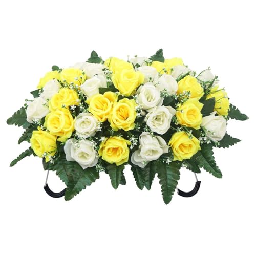 Fleurs pour pierre tombale artificielles composition florale de roses pour tombe