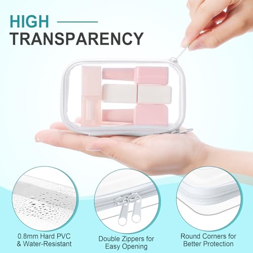 Image of Hoolerry 4 Pcs Hard Clear Zipper Case Makeup Bags Plastic Zipper Pouch Transparent Storage Box Containers for Cosmetics, Snacks, Building Blocks, Puzzles(Clear,5 x 3 x 2 in,White)