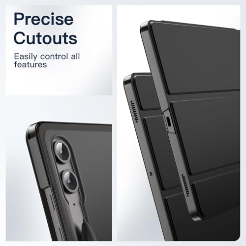 Image of JETech Cover Case for Samsung Galaxy Tab S9 FE+ / S9 FE Plus 12.4-Inch, Slim Translucent Back Tri-Fold Stand Protective Tablet Cover, Support S Pen Charging, Auto Wake /Sleep (Black)