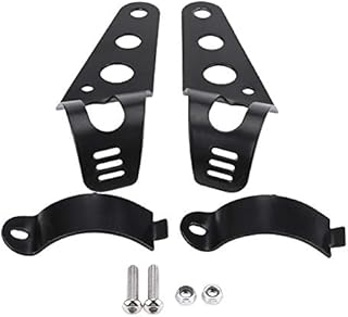 Qiilu Motorcycle Headlight Mounting Bracket, Side Mount Headlight Lamp Light Bracket Holder Fork Tube Clamp Kit for Chopper Cafe Racer (Black)
