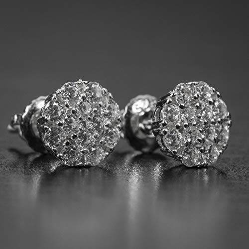 Mens Mini Round Sterling Silver Cluster Zig Zag Set Stud Hip Hop Earrings #TOP2