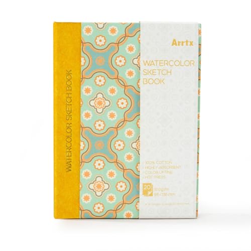 Arrtx Watercolor Sketchbook, 100% Cotton Acid-Free 140lb/300gsm Hot Press Hardcover Watercolor Journal Notebook, 20 Sheets 5.35 x 3.86 inches 1 Pack
