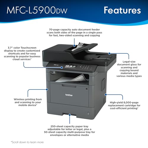 Brother Monochrome Laser Printer, Multifunction Printer, All-in-One Printer, MFC-L5900DW, Wireless Networking, Mobile Printing&Scanning, Duplex Print, Copy&Scan, Amazon Dash Replenishment Ready, Black