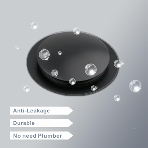 Image of HIDROP Tub Drain Stopper, Universal Pop Up Bathtub Drain Stopper, Black | Brass Tub Drain, Fit 1-1 /2 inch and 1-3 /8 inch Tub Drain, Replace Lift and Turn, Tip-Toe and Trip Lever Drains for Tub, EZ Install