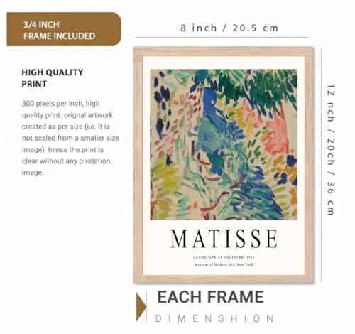 Image of BLINKART Henri MatisAesthetic Modern Art Walls With Frame | Natural Wood Texture | Living Room Bedroom Office Wall Decoration | Poster Home Decor Frames Wall Bedroom | 12x8 Inches (D239)