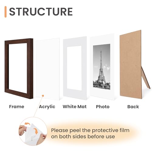 Image of upsimples 4x6 Picture Frame Set of 10, Display Pictures 3.5x5 with Mat or 4x6 Without, Multi Photo Frames Collage for Wall or Tabletop Display, Brown