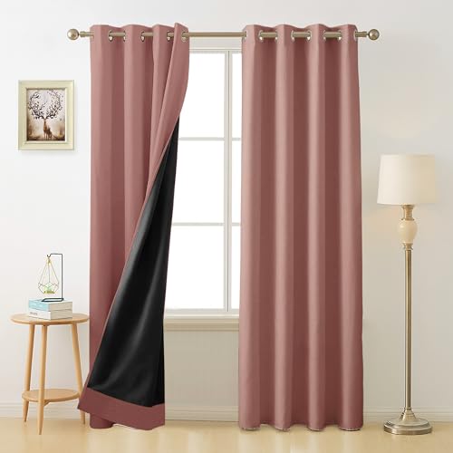 Image of Cloth Fusion 100% Blackout Door Curtains 9 Feet Long Set of 2 with Blackout Lining, Double Layer Room Darkening Parda with Stainless Steel Grommets for Home Decor (9x4 Feet, Mauve)
