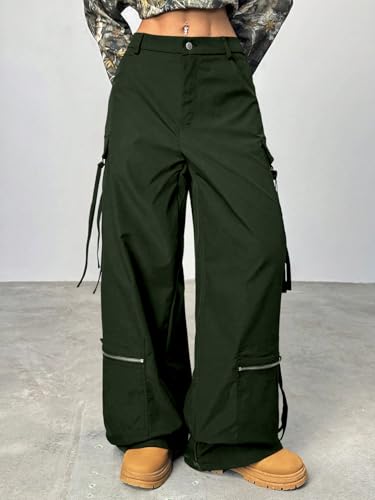 Image of GRECIILOOKS Cargo Pants for Woman | Trousers for Womans |High Waist Cotton Trouser Flared Parachute Pants with Side Pockets |Womens Cargo Pant | Elegant for College & Events (Available in Plus Size)