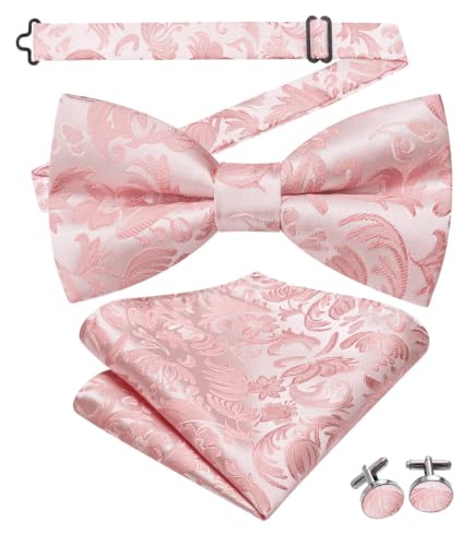 Image of Dubulle Mens Paisley Striped Bowtie Set Pre-tied Bowtie for Men and Pocket Square Set Wedding Business