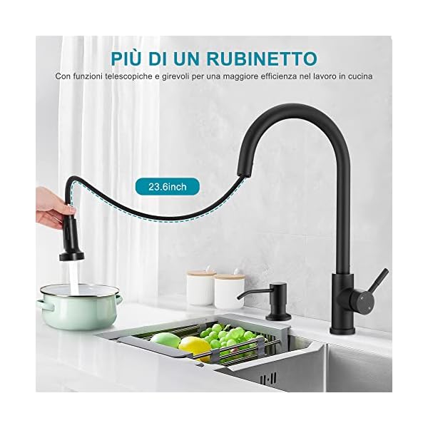 ESLCLO 360° Versenkbare Küchenarmatur , Hoher radialer Einhandgriff, Edelstahl, Ausgestattet mit 60cm Schlauch, 2-Mode… – Bild 3