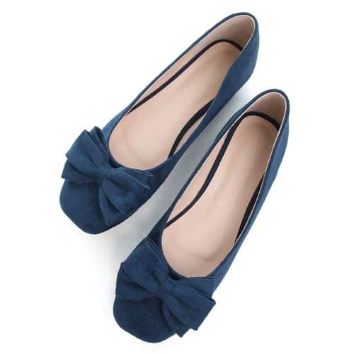 WENJIAZHIZHI Women's Bowknot Square Toe Ballet Flats Comfortable Dress Shoes Dance Shoes Casual Walking Slip-Ons Loafers3