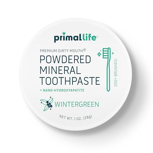 Image of Primal Life Organics - Dirty Mouth Toothpowder, Tooth Cleaning Powder, Flavored Essential Oils with Natural Kaolin & Bentonite Clay, Good for 200+ Brushings, Organic, Vegan (Wintergreen, 1 oz)