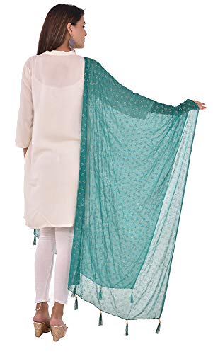 Image of YOUTHQUAKE Soft Chiffon Dupatta with Golden Foil Print & Tassels for Women & Girls