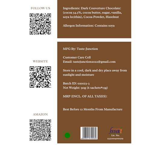 Image of Taste Junction Hazelnut Iced and Hot Chocolate Mix | 6 Sachets | <0.2G Sugar | Belgian Chocolate