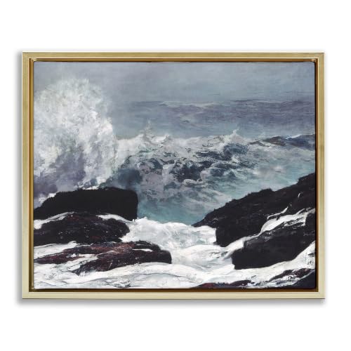Crashing Waves Ocean Rocks Cliffs, 16 x 20 Inch Canvas in Floater Frame