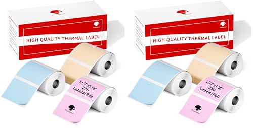 Image of Phomemo M110 /M110S /M120 /M200 /M220 Sticker Labels- 1.57 inchx1.18 inch(40x30mm) Black on Pink, Khaki and Blue Label for Small Business, Home, Office, 230 Labels /Roll (Pack of 2)