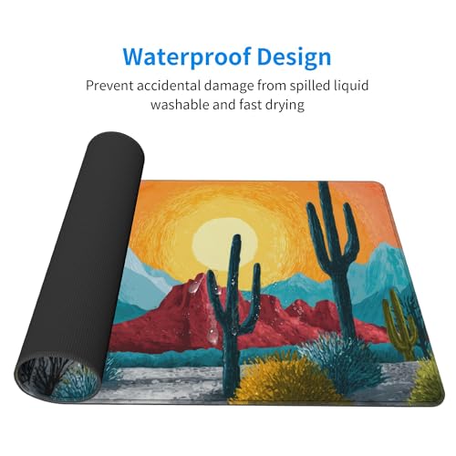 Image of Sunset Cactus Mountain Extended Gaming Mouse Pad, with Stitched Edges Large Mouse Pad Desk Protector, Rubber Base Mousepad Keyboard Mouses Mat for Work Game Office Home- 32 inch X 12 inch Inch,E644