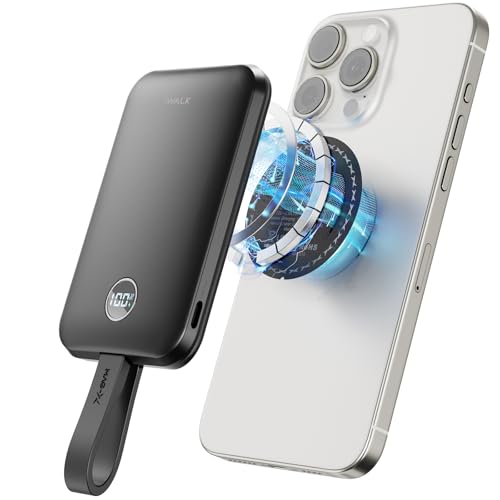 iWALK Magnetic Portable Charger 10000mAh:Qi2 Certified 15W Wireless Power Bank 30W Fast Charging with USB-C Cable,Battery Pack with LED Display for iPhone 16/15/14/13/12 Series,Samsung Galaxy S24/23
