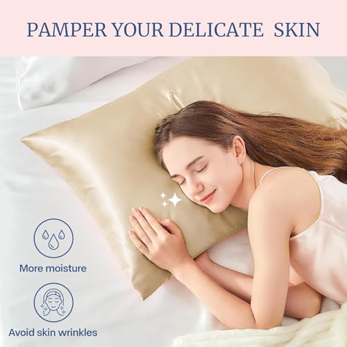 Image of Go Well Bonnet for Curly Hair with Free Satin Pillow Covers and Scrunchies | Silk Bonnet for Hair | Combo of Pack of 2 Satin Pillowcases with 3 Silk Scrunchies Adjustable HairCap (Beige)