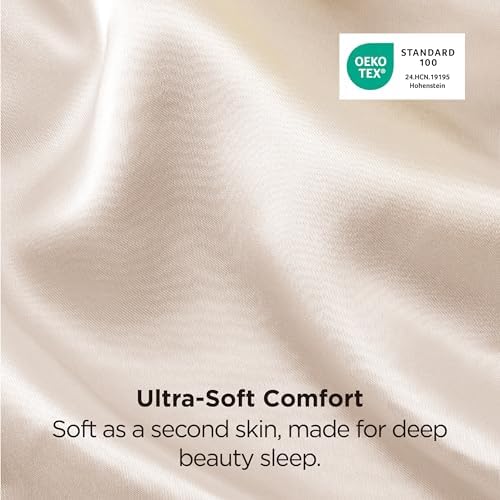 Bedsure Satin Pillowcases Queen Set of 2, Similar to Silk Pillow Case Beige - 4