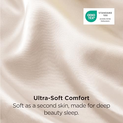 Image of Bedsure Satin Pillowcase 2 Pack Similar to Silk Pillow Cases Standard Size, Pillow Case for Sleeping Women with Envelope Closure, Gifts for Women Men, Beige, 20x26 Inches, 2pcs
